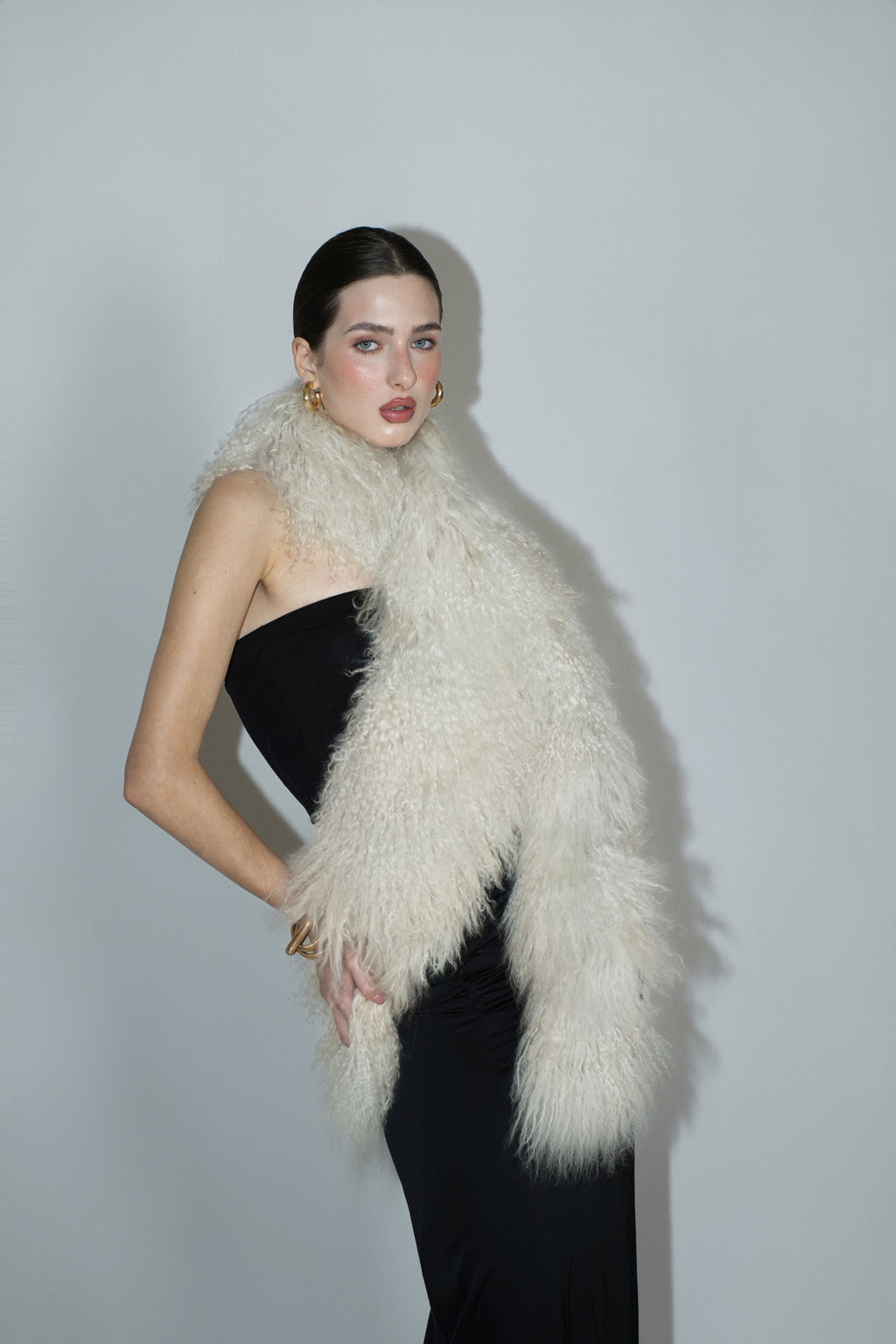 Cream Shearling Scarf