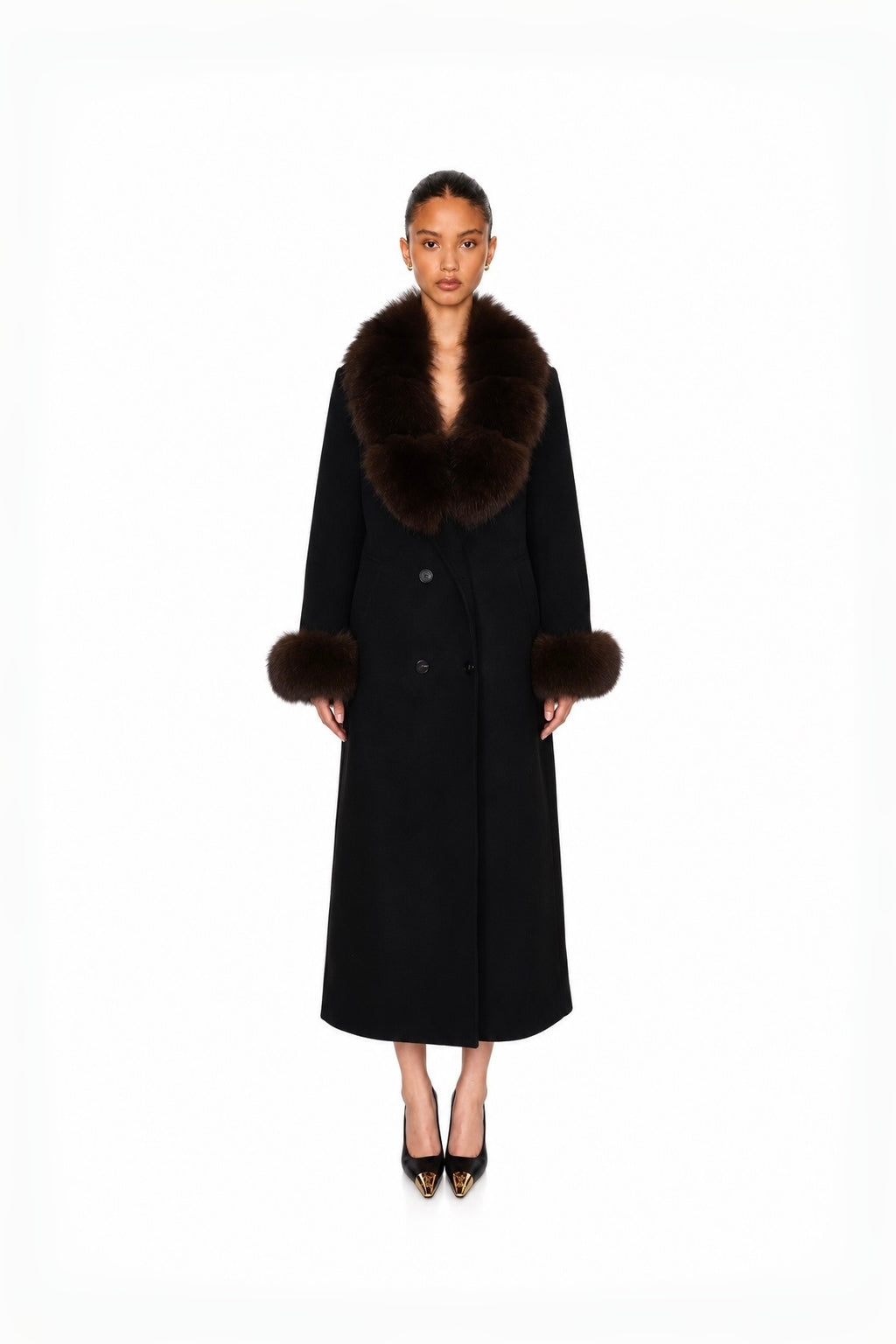 Audrey Fox-Collar Wool Robe