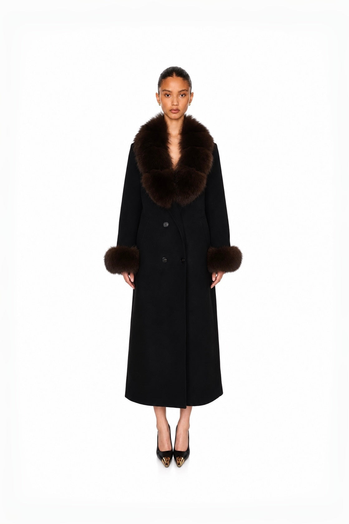 Audrey Fox-Collar Wool Robe