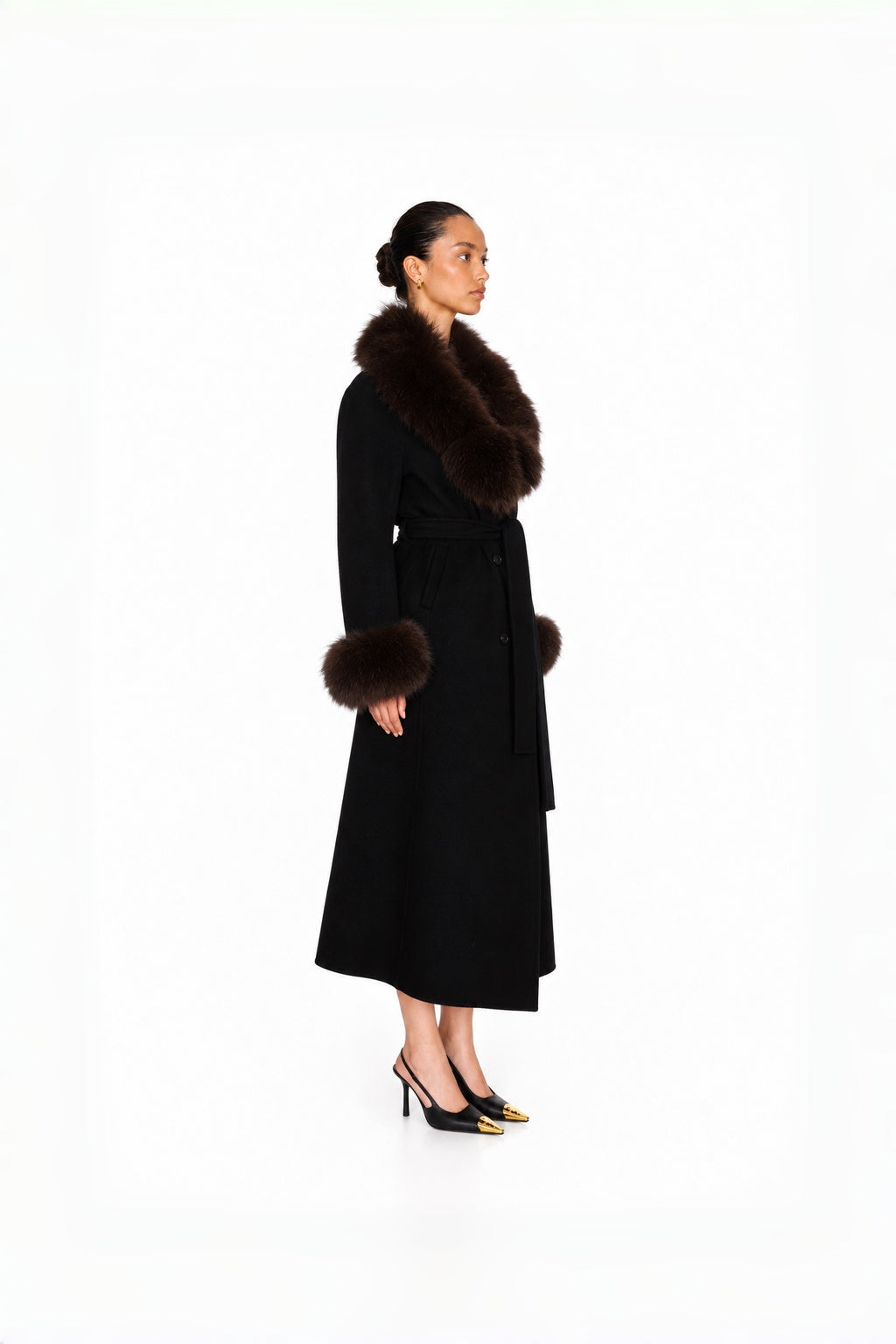 Audrey Fox-Collar Wool Robe
