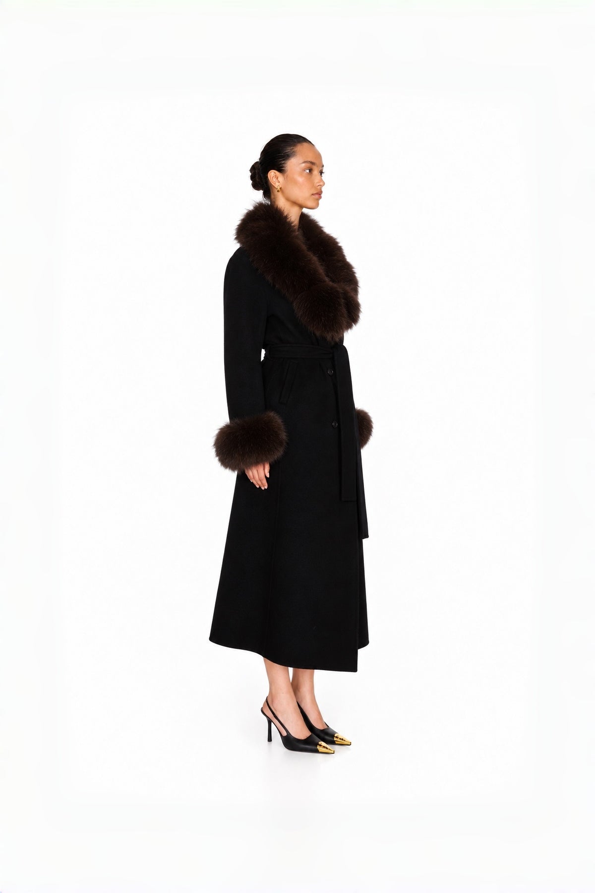 Audrey Fox-Collar Wool Robe