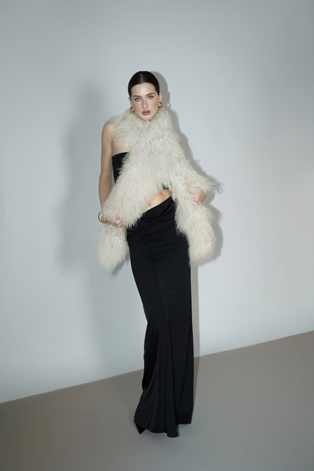 Cream Shearling Scarf