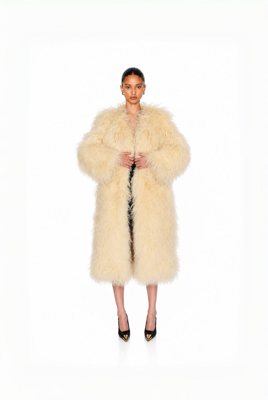 Ivory Maxi Shearling Coat