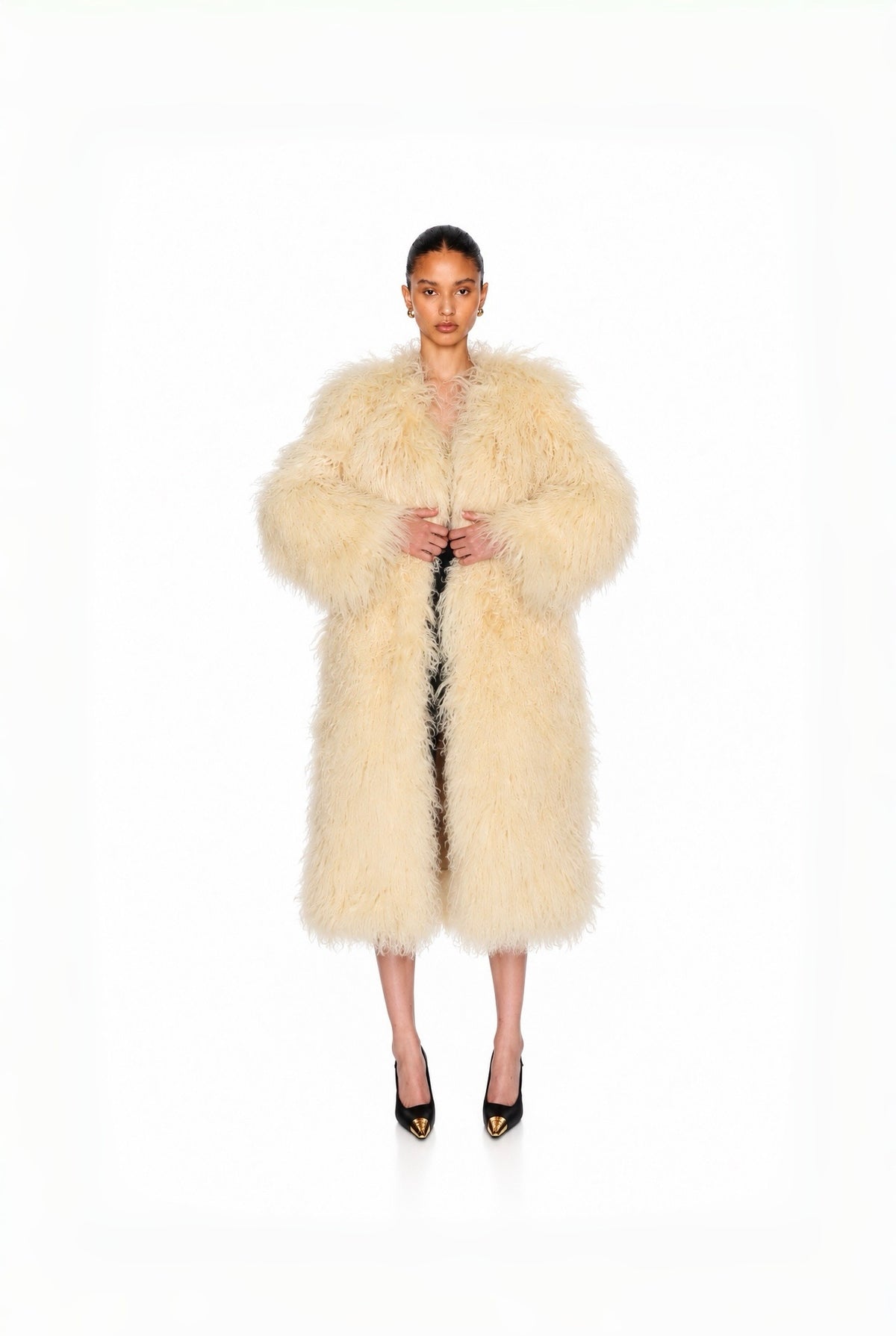 Ivory Maxi Shearling Coat