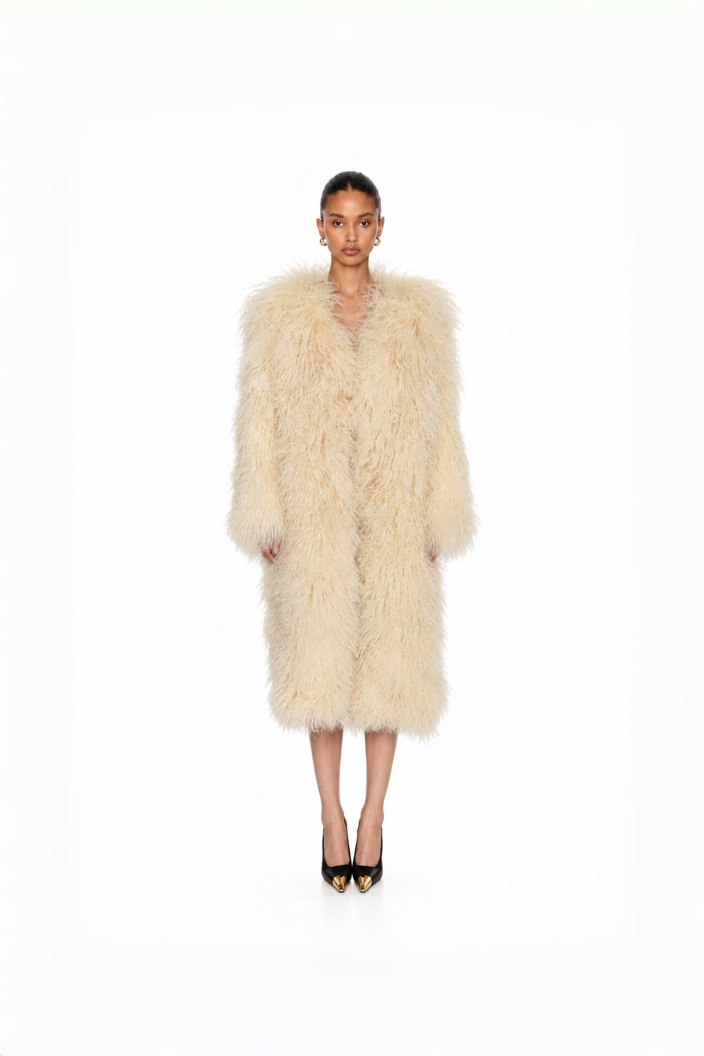 Ivory Maxi Shearling Coat