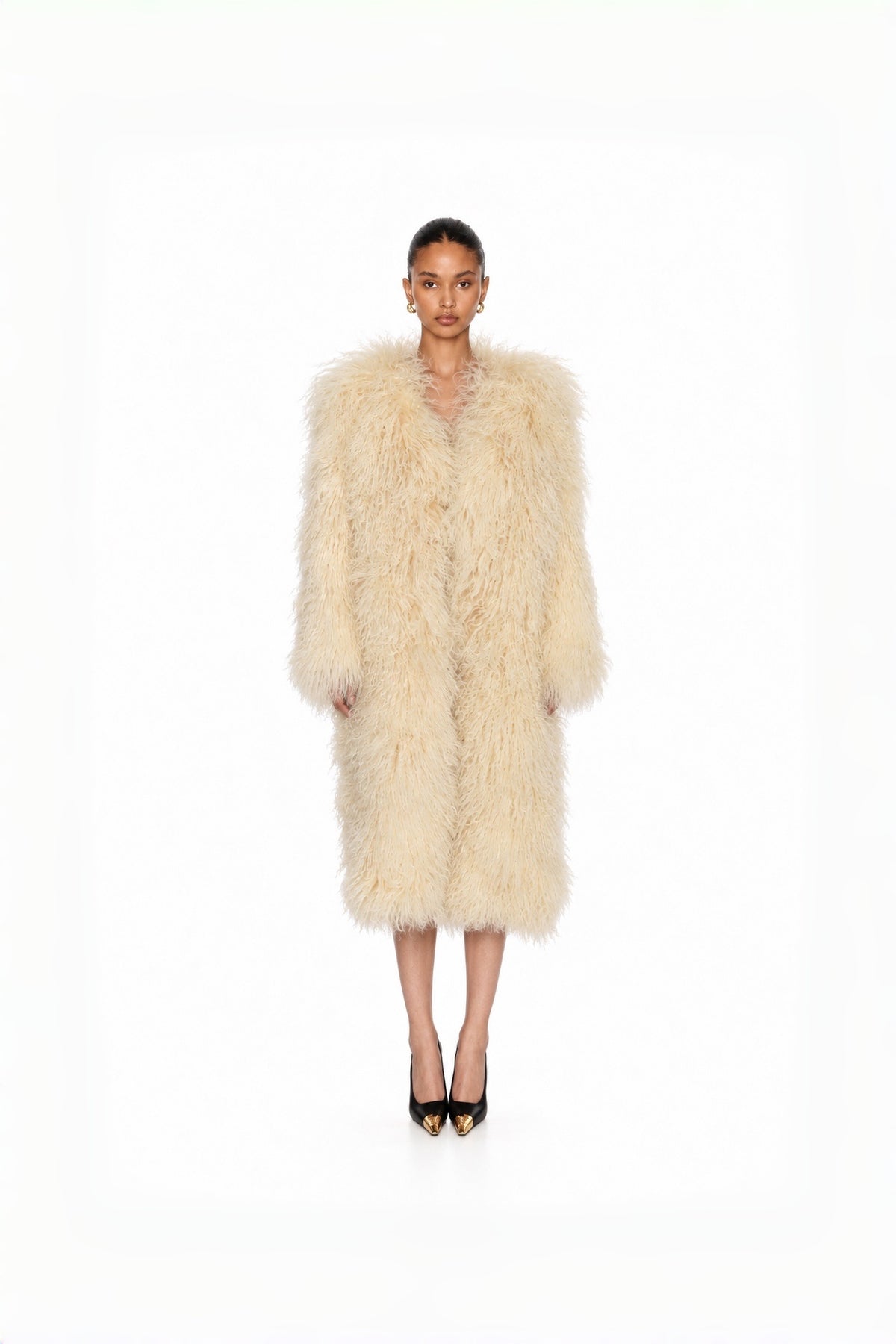 Ivory Maxi Shearling Coat