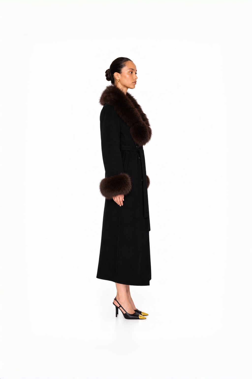 Audrey Fox-Collar Wool Robe