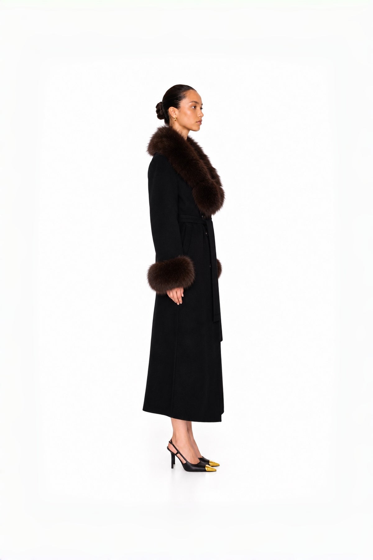 Audrey Fox-Collar Wool Robe