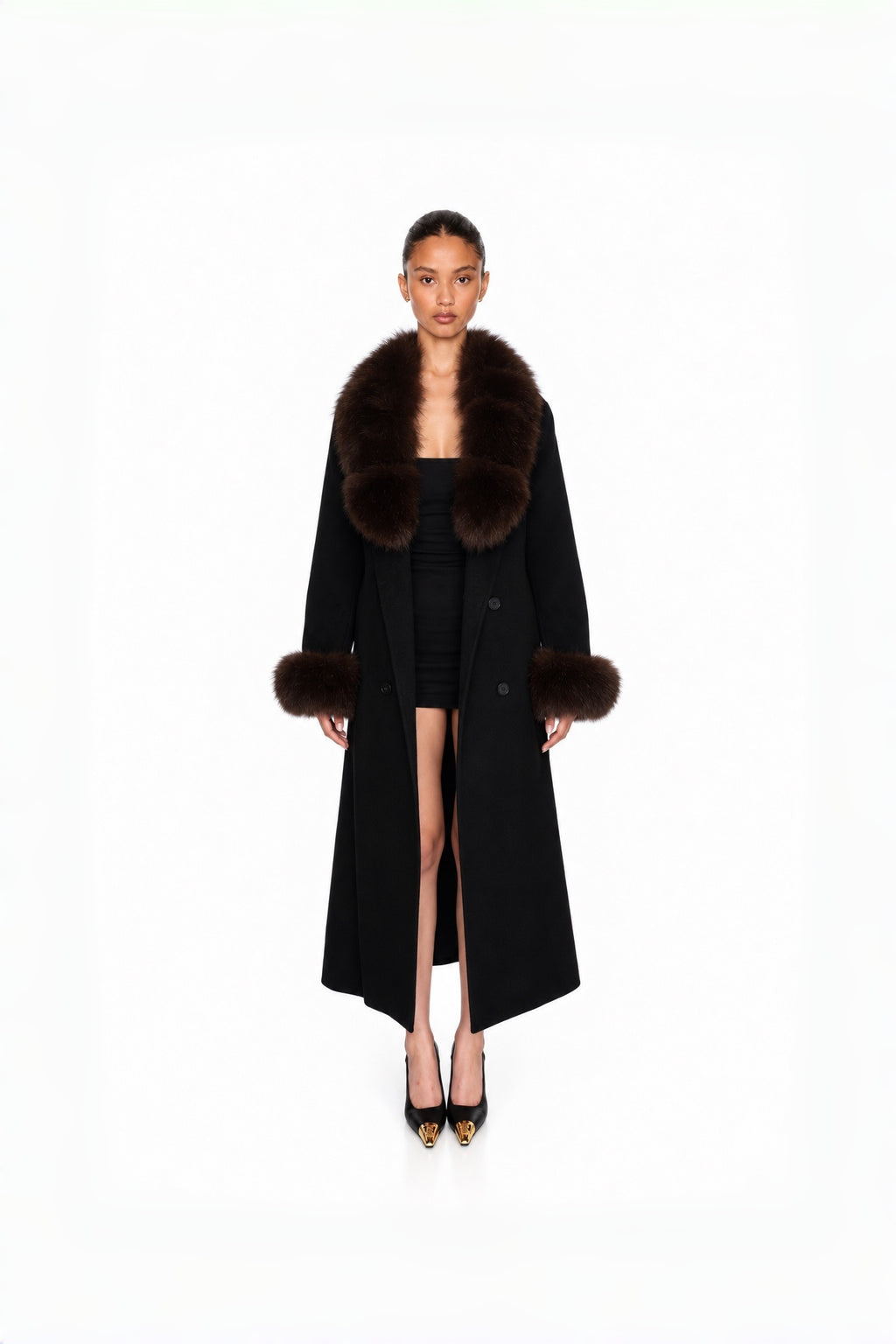 Audrey Fox-Collar Wool Robe