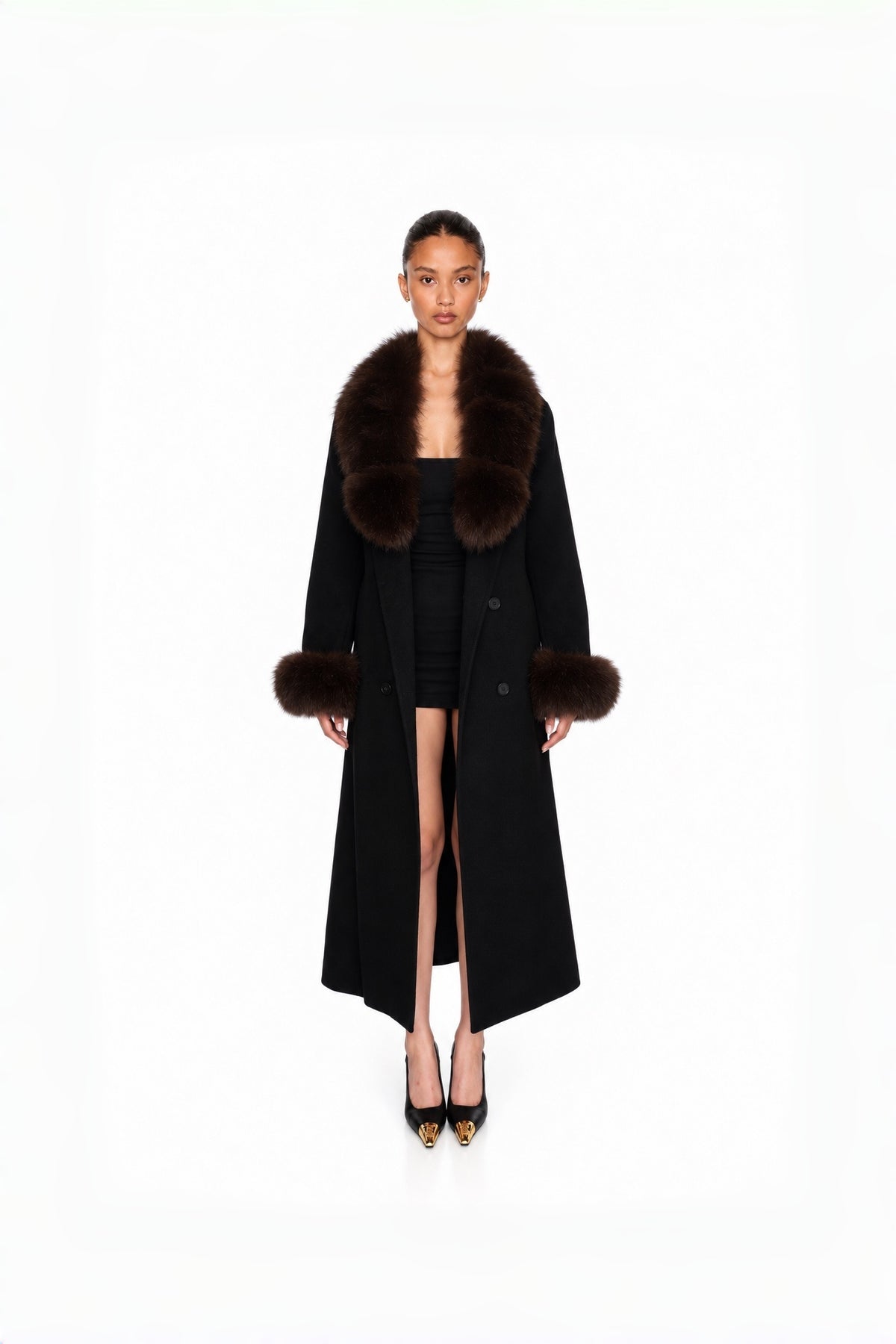 Audrey Fox-Collar Wool Robe