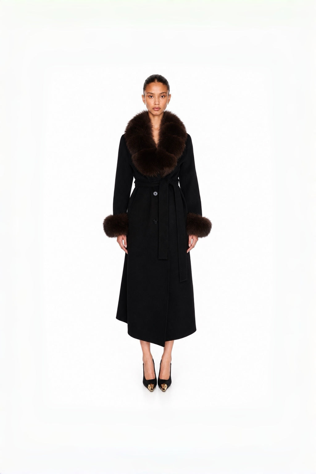 Audrey Fox-Collar Wool Robe