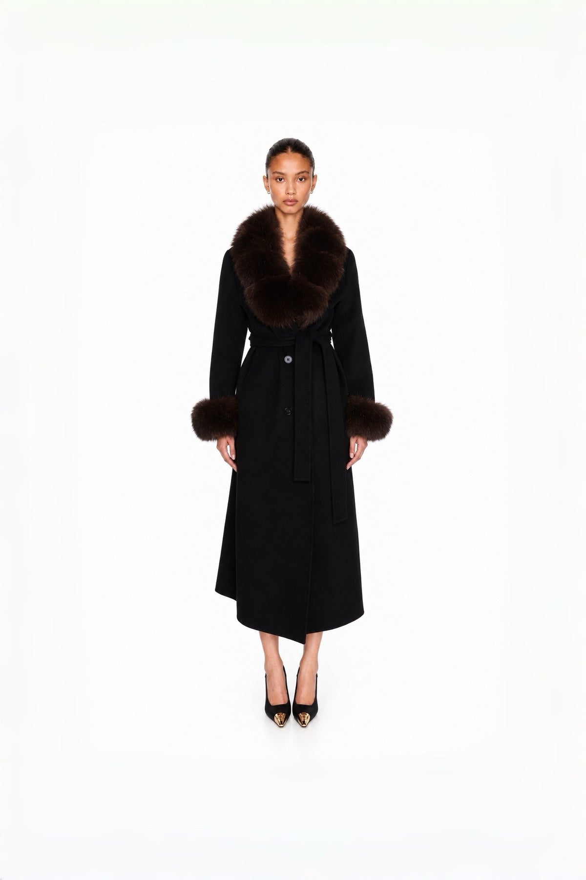 Audrey Fox-Collar Wool Robe